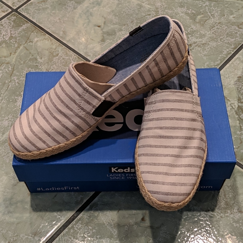 NEW Keds Chillax A-Line Striped A-Line Jute, Cream, 8M